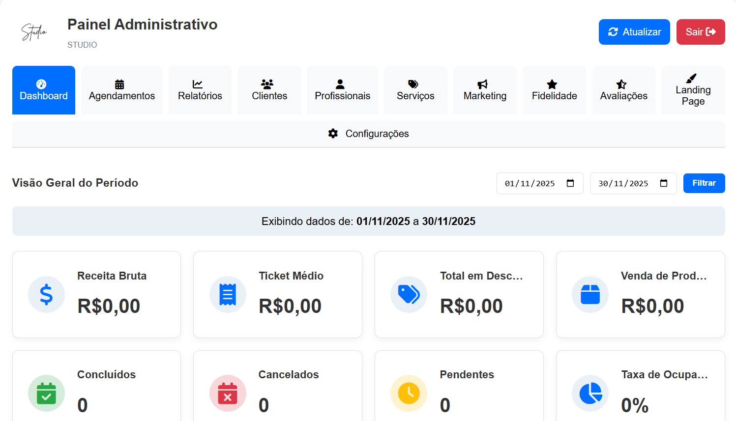 Painel Administrativo Studio Pro